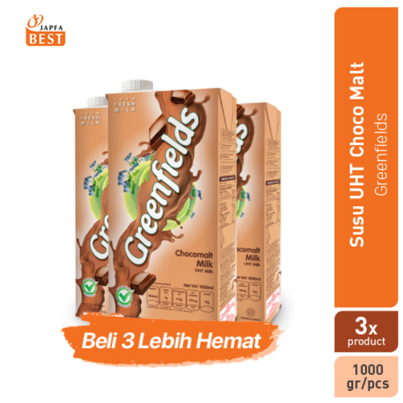 Susu Greenfields UHT Choco Malt 1 L - Paket isi 3 Pcs