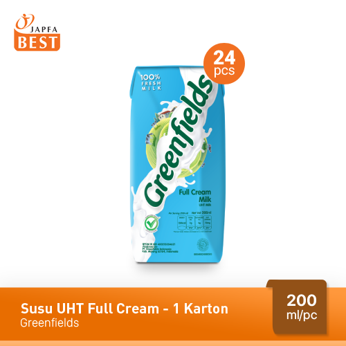 Susu UHT Full Cream Greenfields 200 ml - Isi 24 pcs