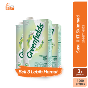 Susu UHT Skimmed Greenfields 1L - Paket isi 3 Pcs